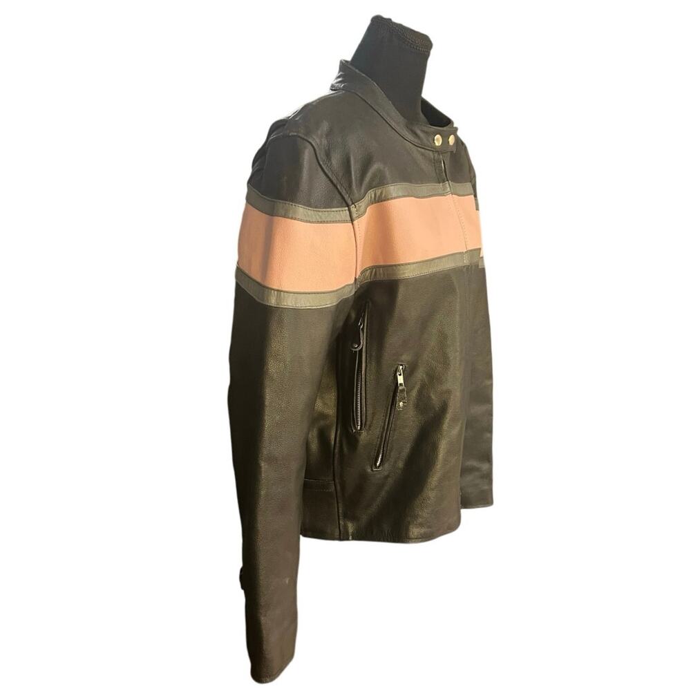 Y2K Wild Wear Leather Moto Jacket Black Pink Stripe Biker Jacket Women’s L - Picture 4 of 11